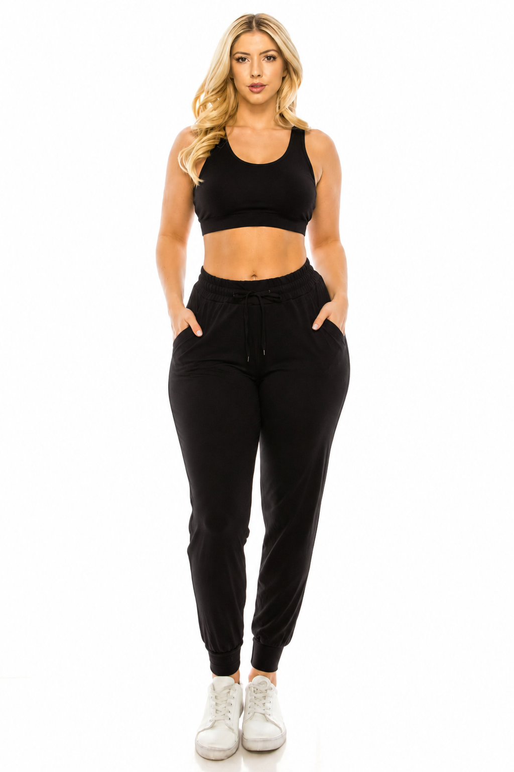 Luscious Joggers Solid Black with Pockets