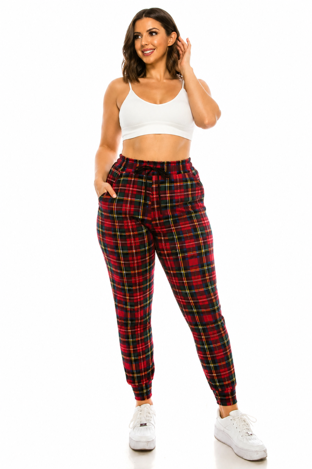 Luscious Joggers Red Tartan with Pockets