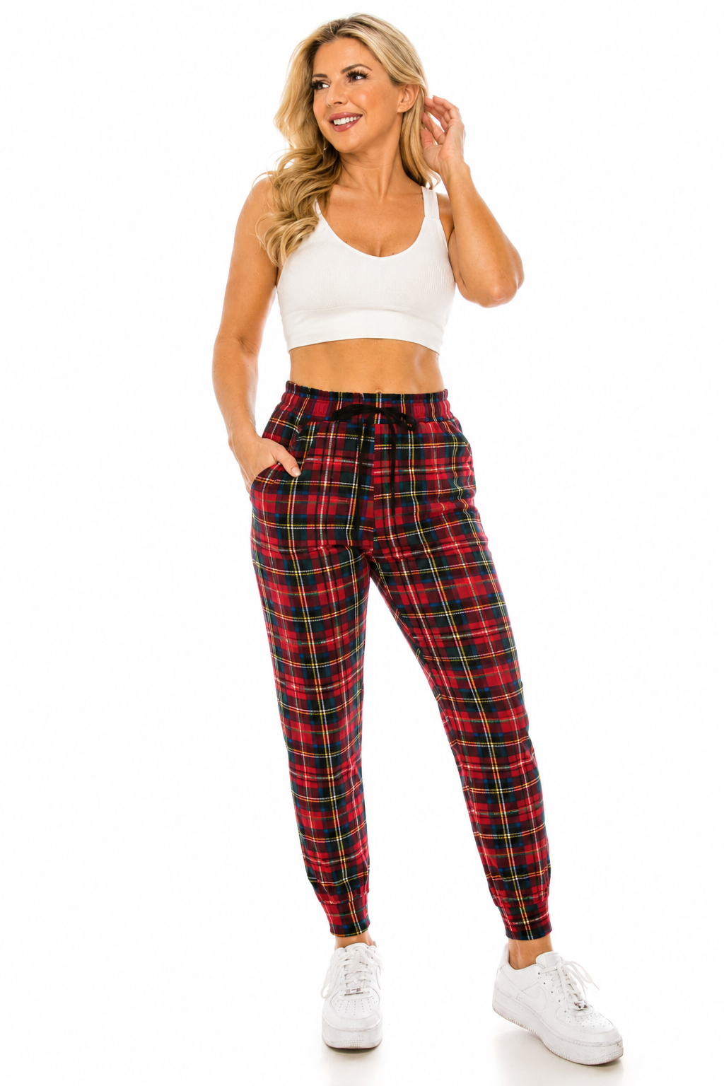 Lean Joggers Red Tartan With Pockets